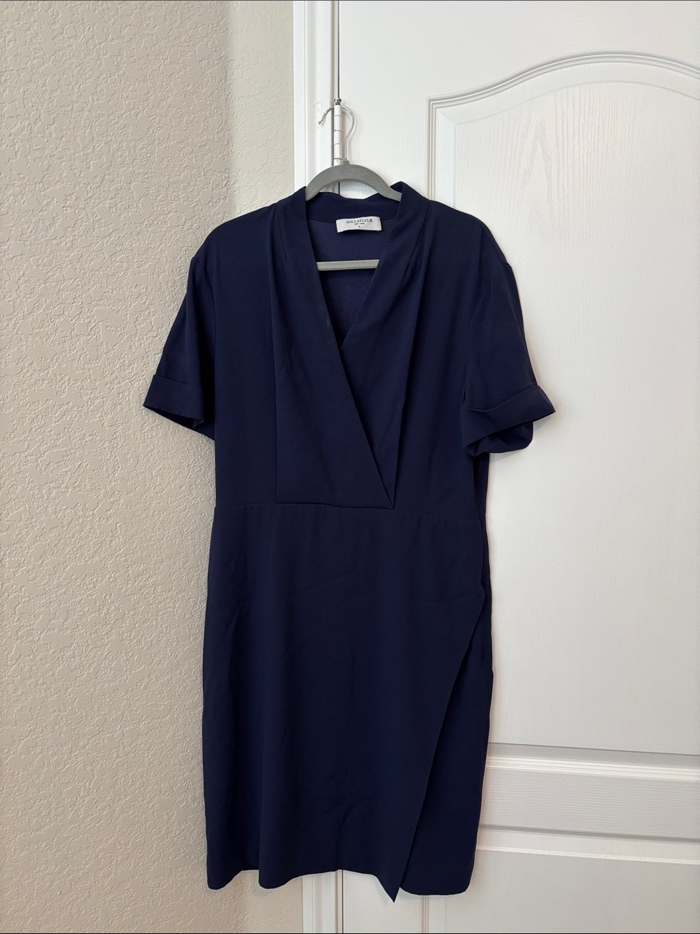 MM Lafleur Navy Wrap-Style Midi Dress